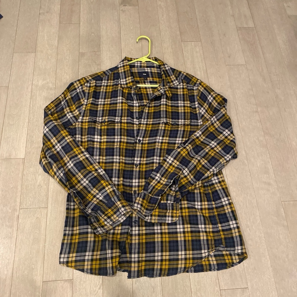 GAP Men's Yellow and Blue Plaid Shirt